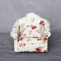 Maison de poupée miniature 1:12, mini-meubles, modèle de scène de salon, ornements de décoration de chambre à coucher, petit canapé floral individuel 2
