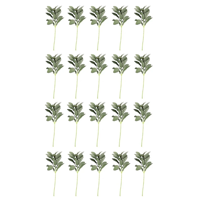 

New 20Pcs Artificial Flocked Greenery Leaves Short Stems,Faux Lambs Ear Greenery Urn Filler Greenery Plants For Home