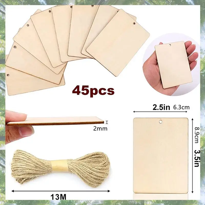 소매 90Pcs 빈 나무 태그, 구멍이 있는 공예품용 3.5 X 2.5인치 및 크리스마스 선물 태그용 42.65 Ft Twine