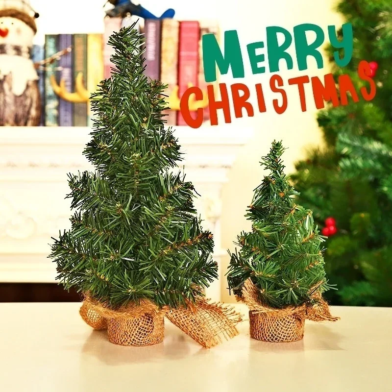 15/20/30cm Mini Cedar Christmas Tree Linen Base Christmas Tree Decoration Christmas Day Shopping Mall Window Desktop Display