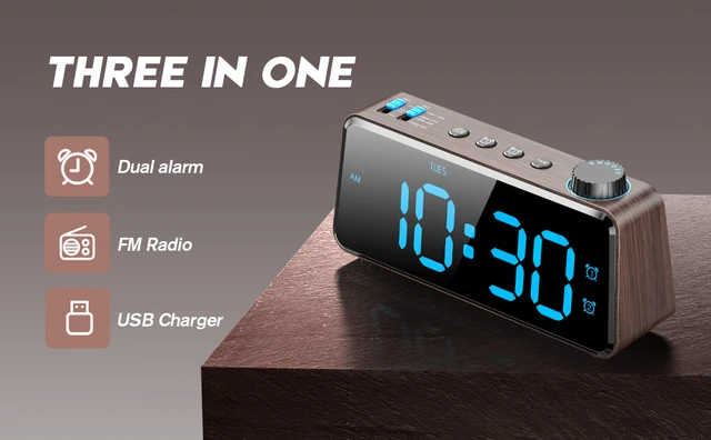Battery Operated Radio Digital Alarm Clock With FM Radio USB - Main Image