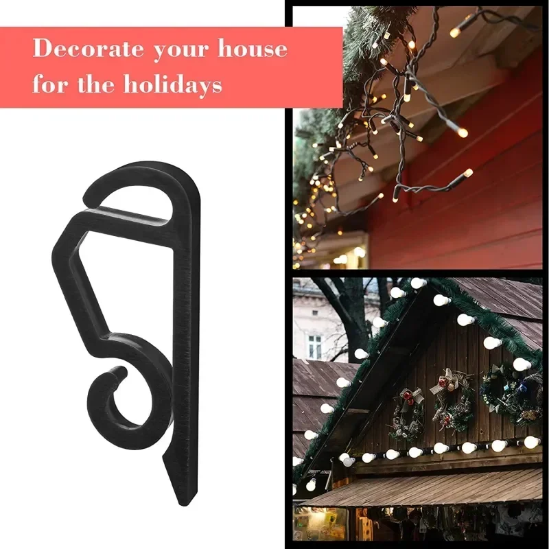 Black Heavy String Hooks Plastic Gutter Duty Clips 100pcs Hook Securing Hook Clamp Light Light Wire Outdoor Lights Christmas