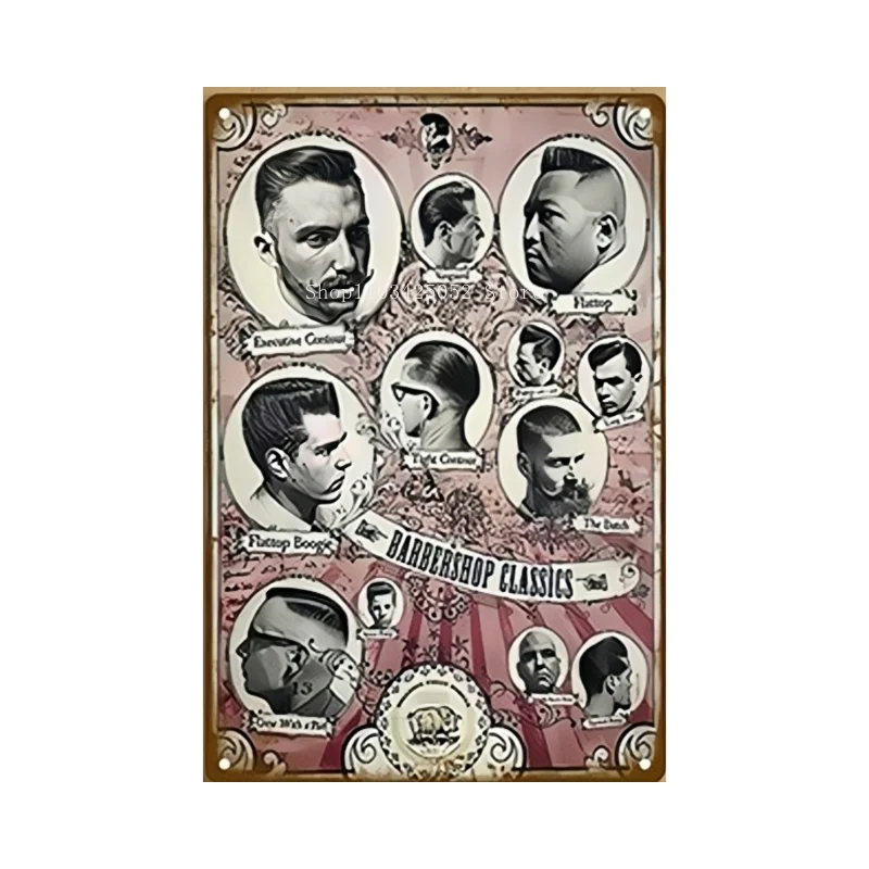 Фото Винтажный парикмахерский металлический знак Cartaz Cafe Bar Оловянная пластина Ретро Corte De Cabelo E Barbear Barba Ferro Placas Home Decor №3