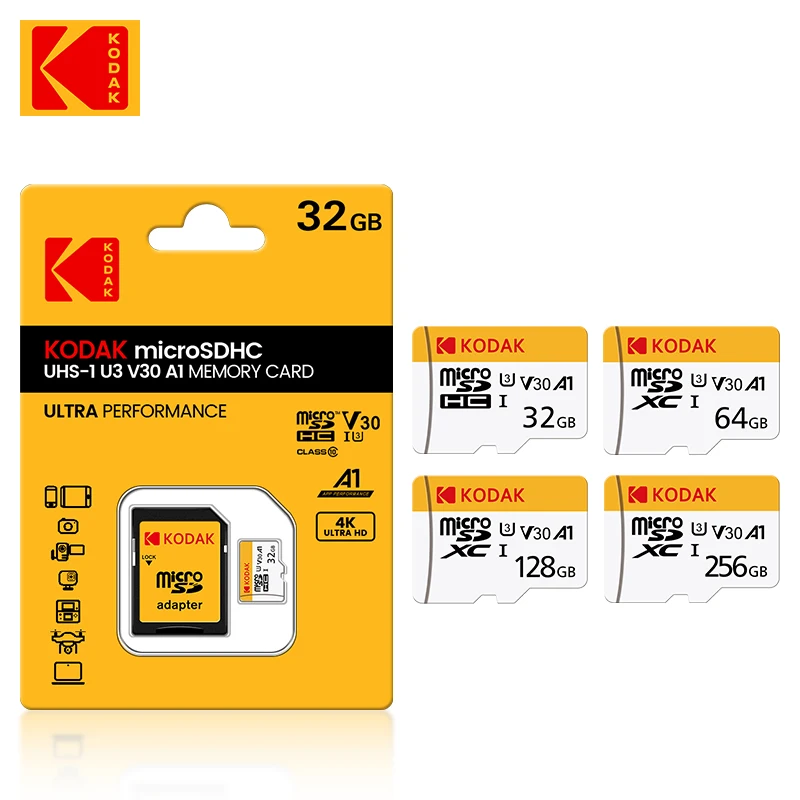 코닥 마이크로 SD 메모리 카드 100MB/s 클래스10 U3 UHS-I 32GB 64GB 128GB TF SD 카드 4K HD 휴대폰/PC용