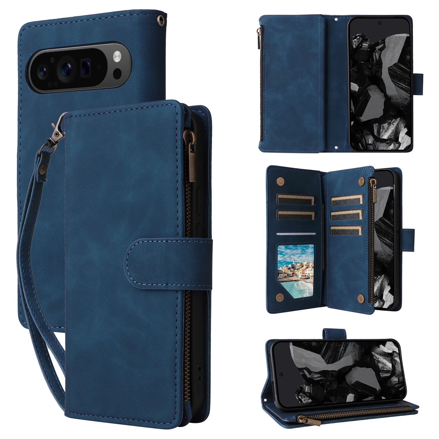 Crossbody Leather Wallet Phone Case with Strap and Stand Feature