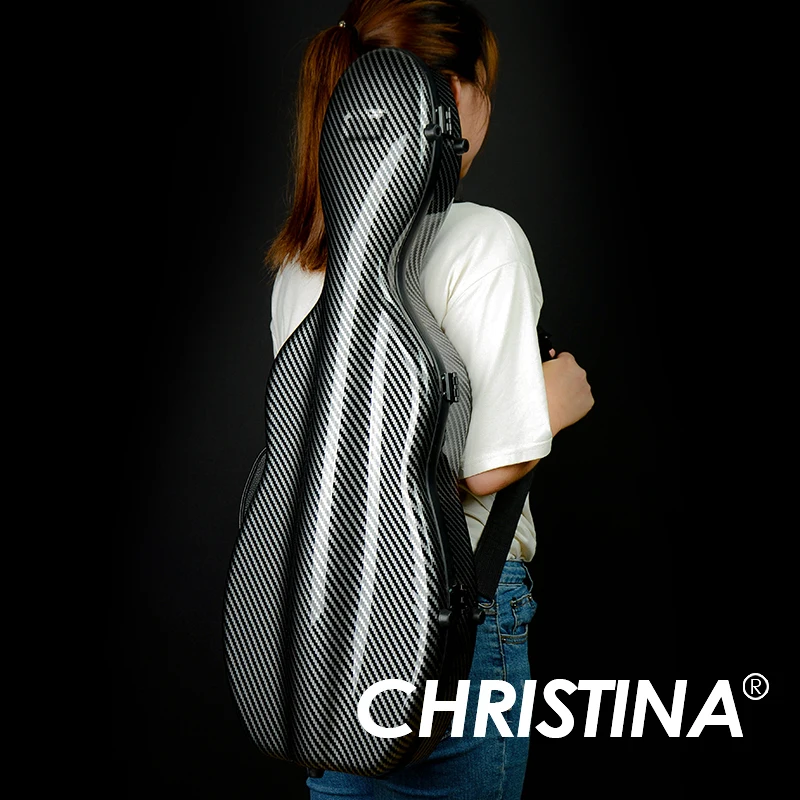 

CHRISTINA Carbon Fiber Violin Case Gourd Shape Black Stripes Waterproof Lightweight with Double Shoulder Straps Extra Bag (VB13)