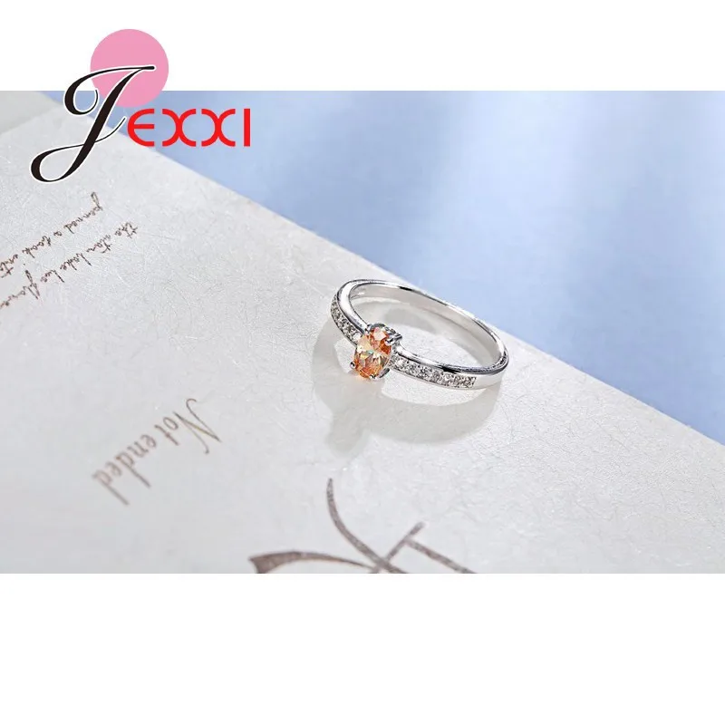 925 Sterling Silver Ring Elegant  Style Warm Tone Orange&Yellow Crystal Stone For Women Girl Christmas Present Party Prom 5