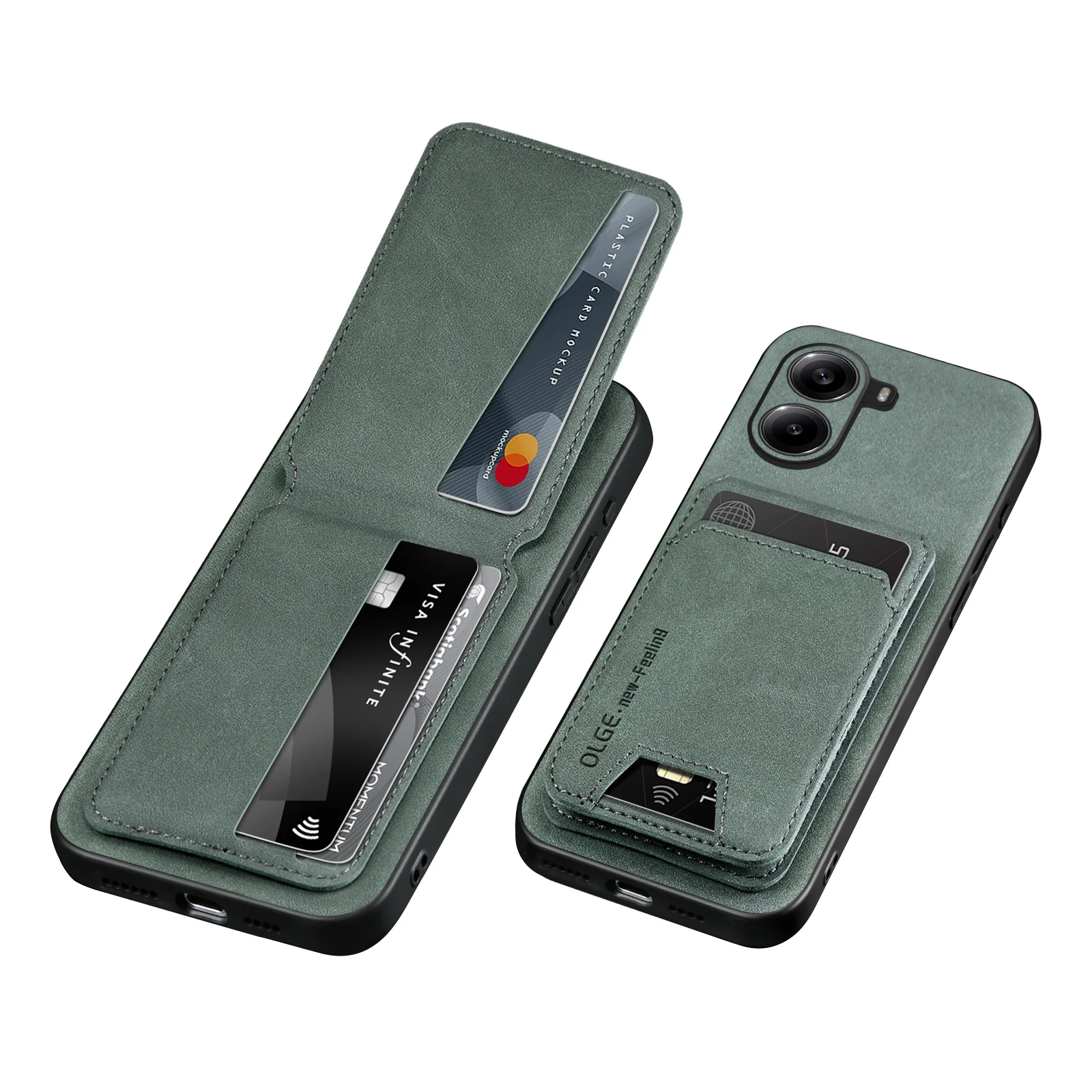 Solid Color Leather Wallet Phone Case with Card Slot and Stand Feature