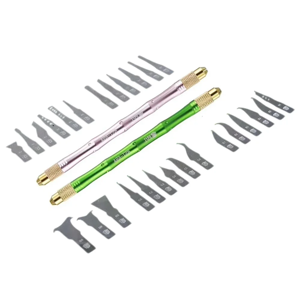 

BST-69A DIY Carving Knife Dual-Purpose Handle With 27 Pcs Blades Craft Cutting CPU NAND BGA Chip Pry Remove Glue Tools For Phone