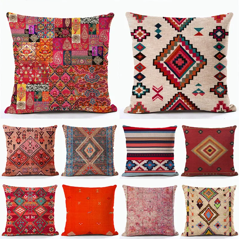 

Bohemian Patterns Cushions Case Multicolors Abstract Ethnic Geometry Print Decorative Pillows Case Living Room Sofa Pillow