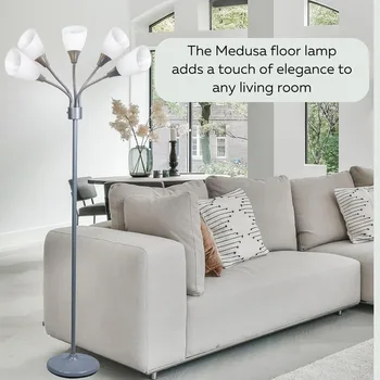 Modern Floor Lamp - 5 Light Standing Lamp for Bedroom with Adjustable Acrylic Multi-Colored Shades - Tall Floor Lamp 5