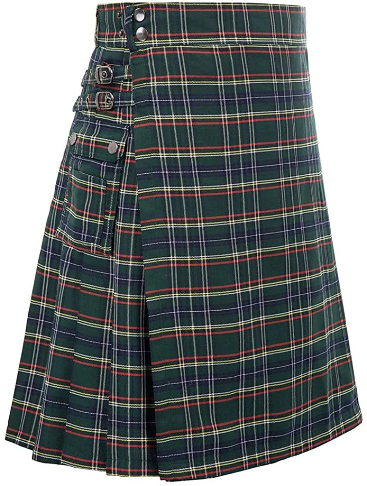 Mens Scottish Traditional Highland Tartan Kilt 100% jins katun Kilt hibrida, kotak Modern lipit Tartan tradisional pria Kilt