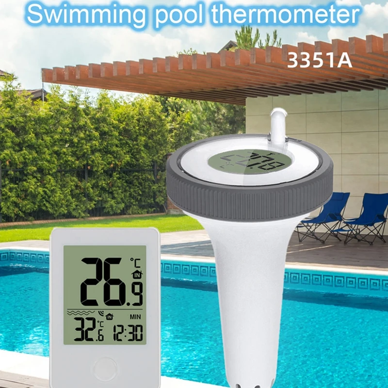 Wireless Digital Floating Pool Thermometer LCD Swimming Pool Bath Water Spas Aquariums In/Outdoor Temp Monitor Remote Time Clock 2