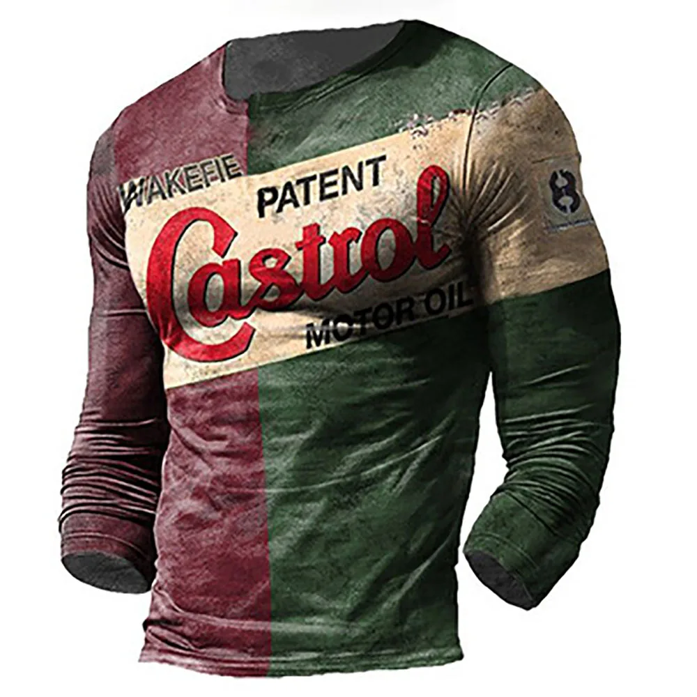 Vintage 3d Letter Print Men's T Shirt Spring Autumn Cotton Streetwear O Neck T Shirt Top Long Fashion American Clothing Eu Size