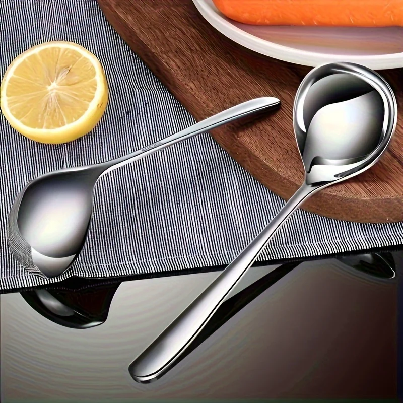 2pcs Heavy-Duty Stainless Steel Serving Spoons Rust-Resistant,Long Handle For Easy Kitchen Use With Soup,Porridge
