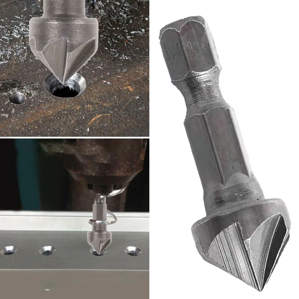 

1PC Steel 6 Flute Countersink Drill Bit Five-Edge Chamferer Hexagonal Shank For Woodworking Tools Wood Chamfering Cutter Chamfer