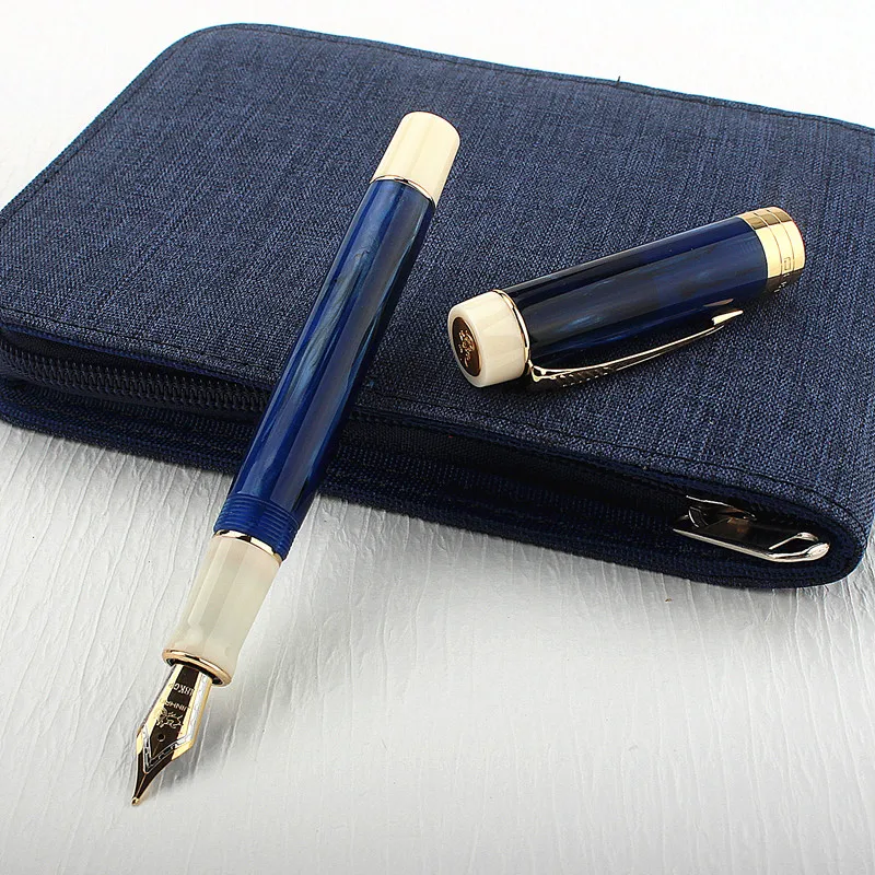 

New Jinhao 100 Galaxy Blue Resin Fountain Pen Nib Fine 18KGP Golden Clip Business Office Gift Pen For Graduate Business Office