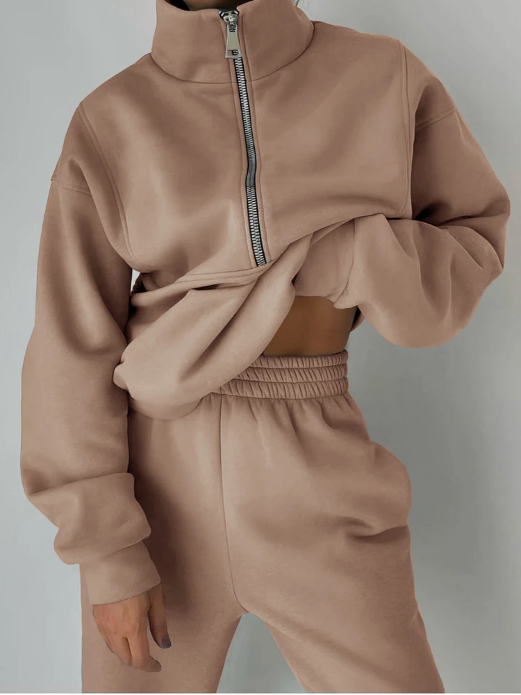 

Autumn Women Tracksuit 2 Piece Set Fleece Casual Zipper Femme Outfits Sweatsuits Sweatshirt Sweatpants Joggers Trousers Suits