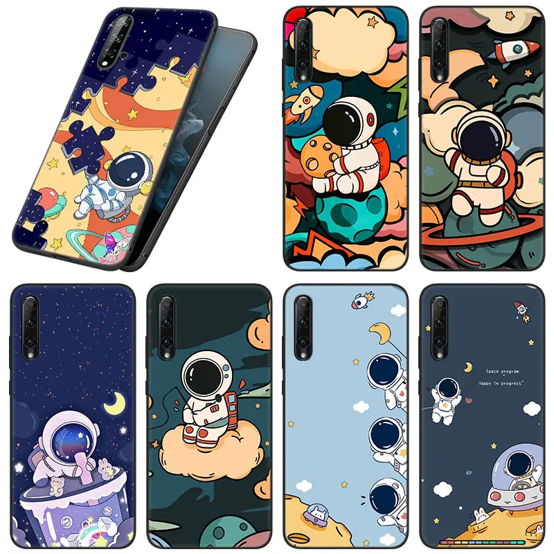 Astronaut Spaceship Frame Black Phone Case For Huawei Honor X7 X8 X9 5G 30i 20S 20E 10i 7S 8A 8S 8C 8X 9A 9C 9X Pro 10X Lite