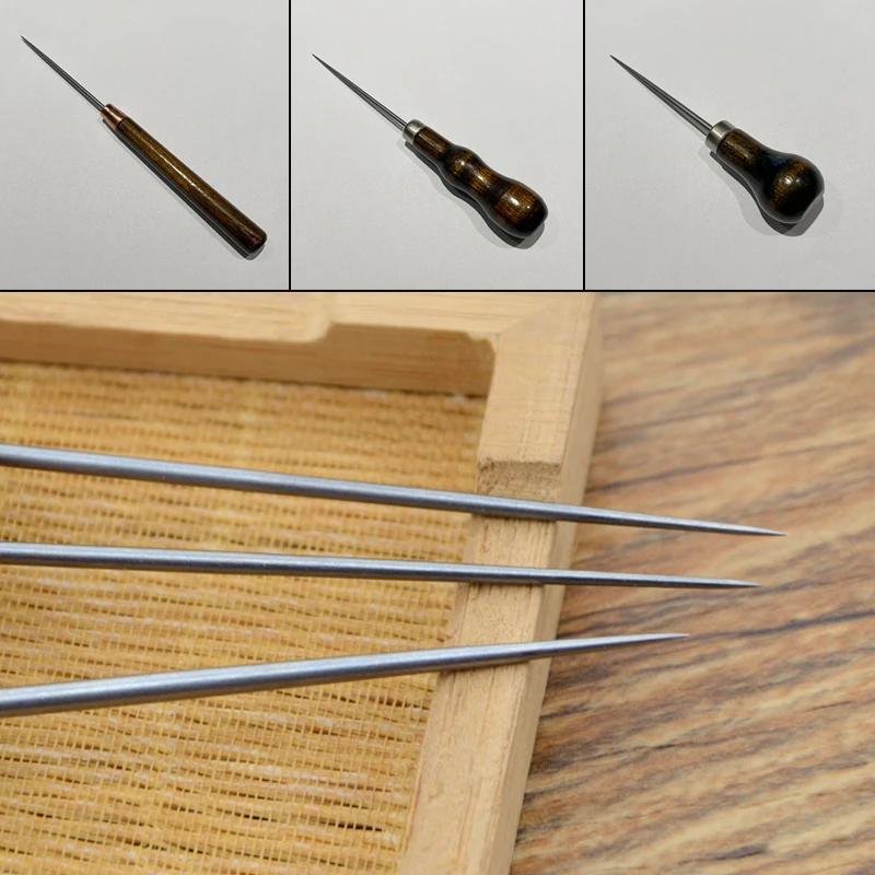 Wooden Handle Awl Punch Tool for DIY Leather Craft Sewing Awl Shoes Repair Tool Hand Stitcher Pricker Hole Maker Accessories leather hole puncher leather punching awl leather hole punch leather punch tool