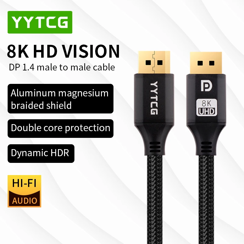 

YYTCG DisplayPort Cable DP 1.4 to DP Cable Support 8K 60Hz 4K 144Hz/120Hz 2K 165Hz 32.4Gbps HDR Video Cable for Computer Monitor