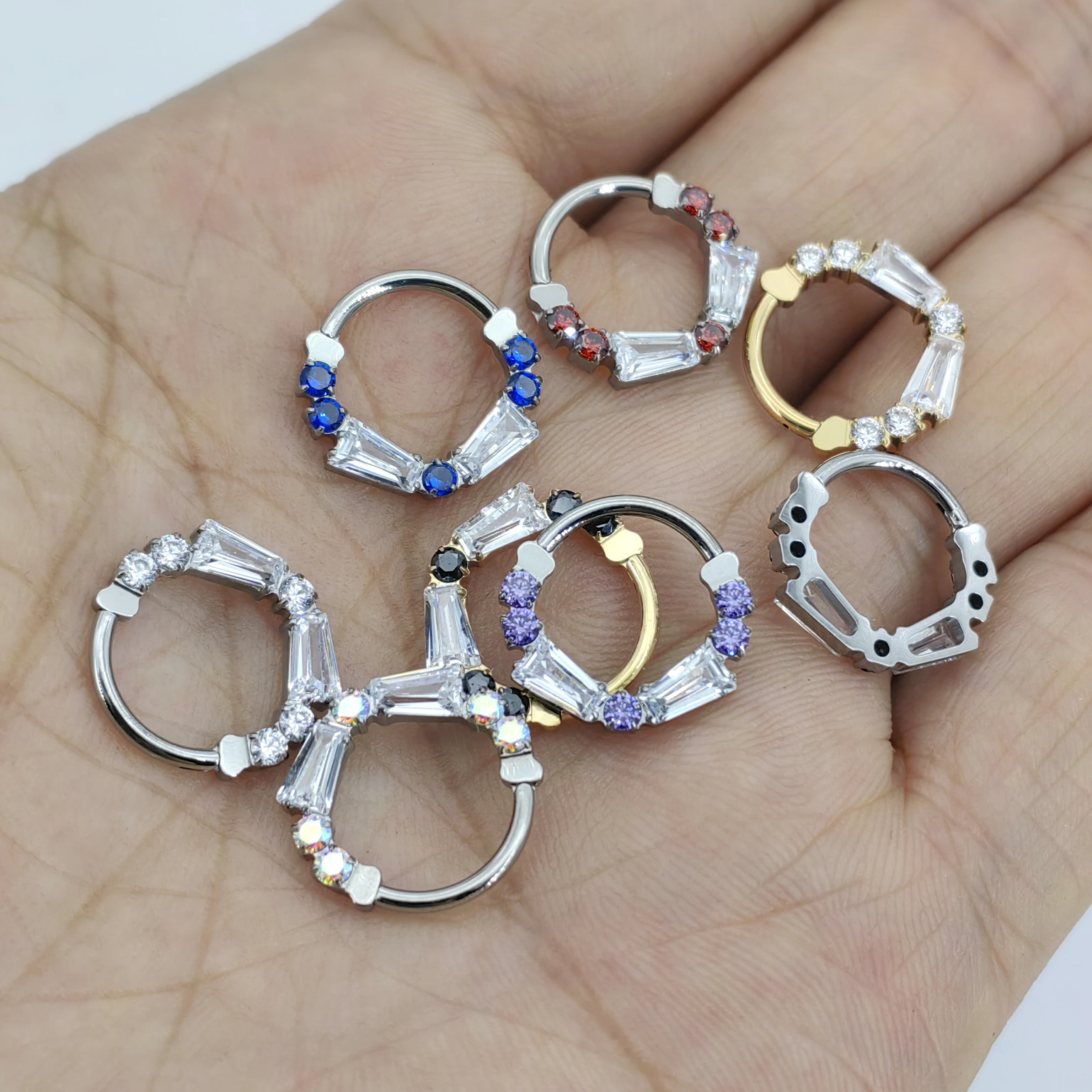 Implant Grade G23 Titanium T Shape Zirconia Hinged Segment Clickers 16G Septum Hoop Rings Body Piercing Jewelry
