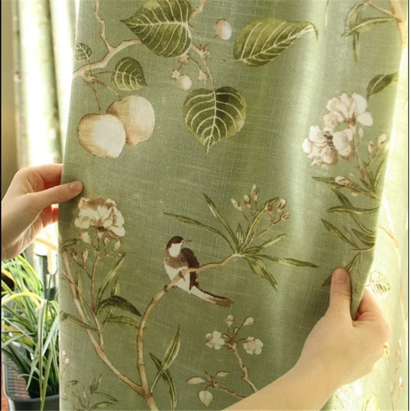 

Curtains for Living Dining Room Bedroom Semi-blackout Floral and Bird Print Fabric Brings A Vibrant Spring Feel