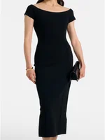 2026 Summer Women's Fitted Dress, Knitted Stretch Bodice, Off-the-Shoulder Sexy Women's Dress, Y2K New Fashion Party Long Dress
