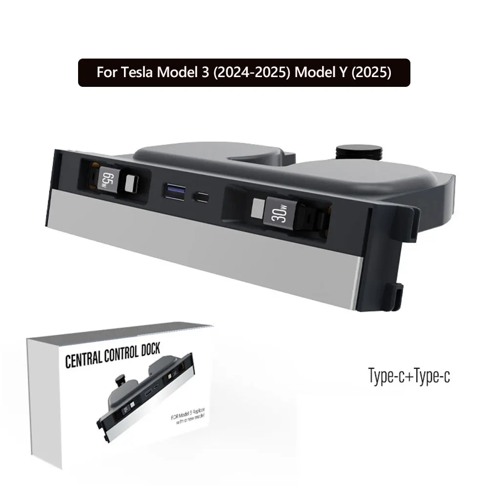 Hub USB Pour Tesla Model Y/Model 3 – Double Port 87W, Câbles Rétractables, S’installe Dans La Grille D’aération