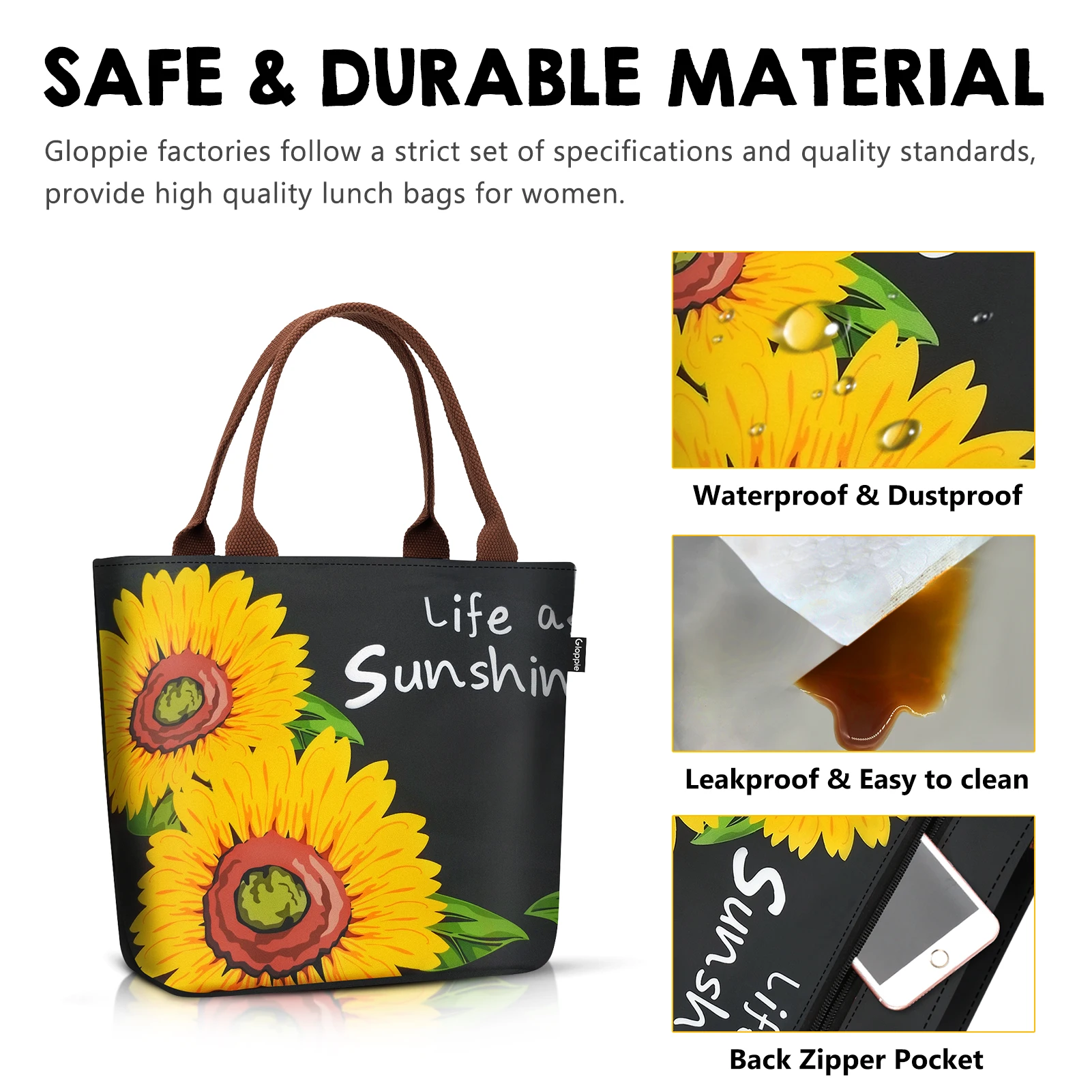 Aosbos Loncheras Para Mujer Sunflower Lunch Boxes for Children Cooler Bag Portable Fridge Thermal Bag School Child Lunch Box