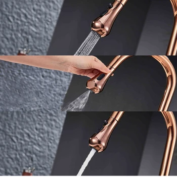 JIENI Rose Gold ก๊อกน้ําห้องครัว 360 หมุน 3-Way ทองเหลืองที่ถอดออกได้ก๊อกน้ําอ่างล้างจานจอแสดงผลอุณหภูมิ LED ร้อนเย็น TAP 2