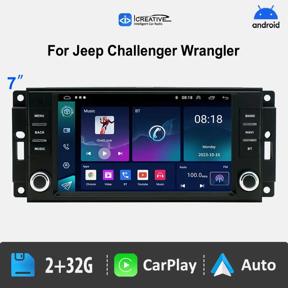 Reproductor Multimedia para coche JEEP Grand Cherokee Liberty Wrangler Chrysler, Perillas duales de 7 pulgadas, Radio Android, 2-32GB, Carplay, GPS, WiFi 1