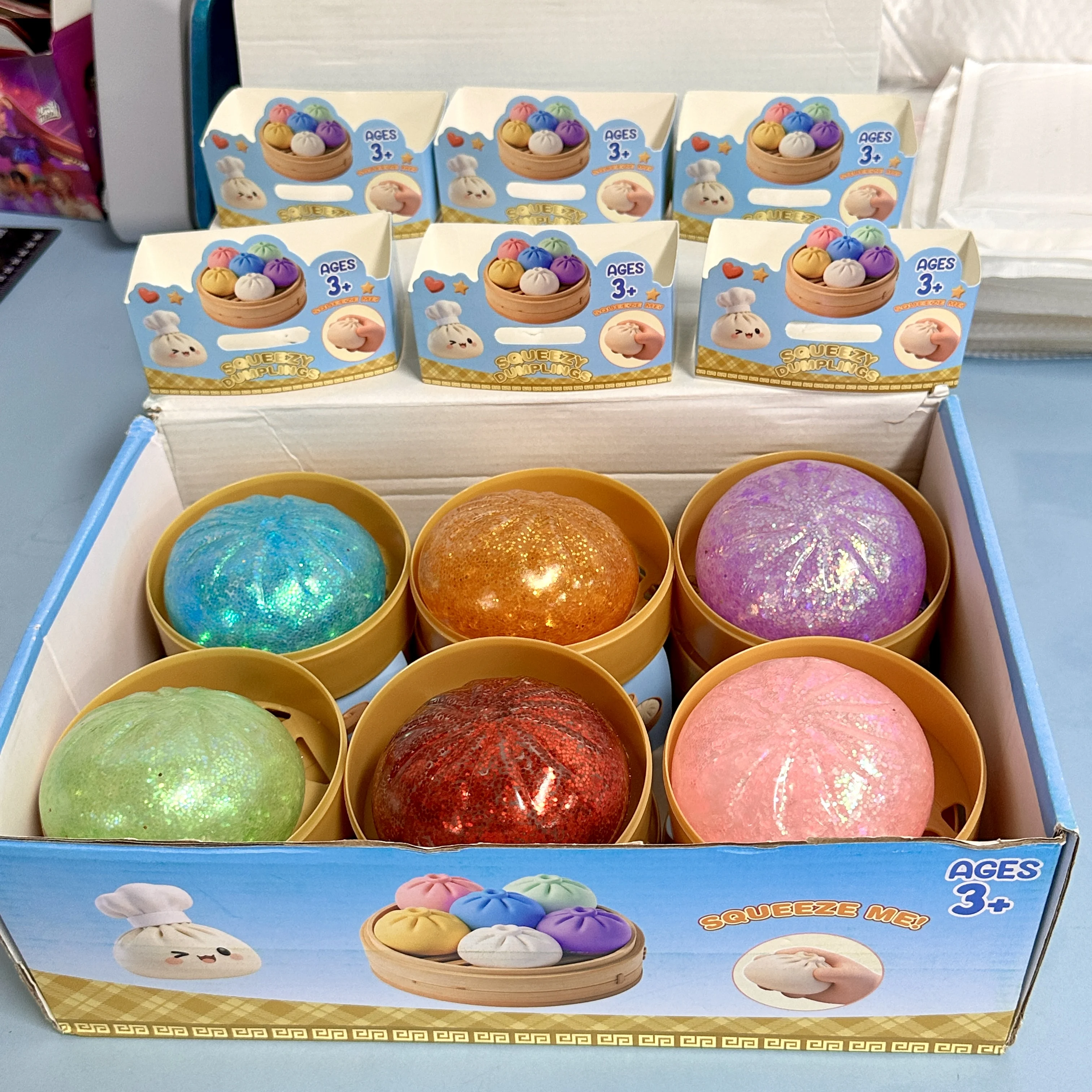 Glitter Dumpling Squishy Toy with Steamer Box - Stress & Anxiety Relief