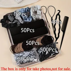 Women's Dark Hair Accessories Set - Elastic Ponytail Scrunchies, Fashion Head Ties & Rubber Bands (1109 pcs) (Black gray)