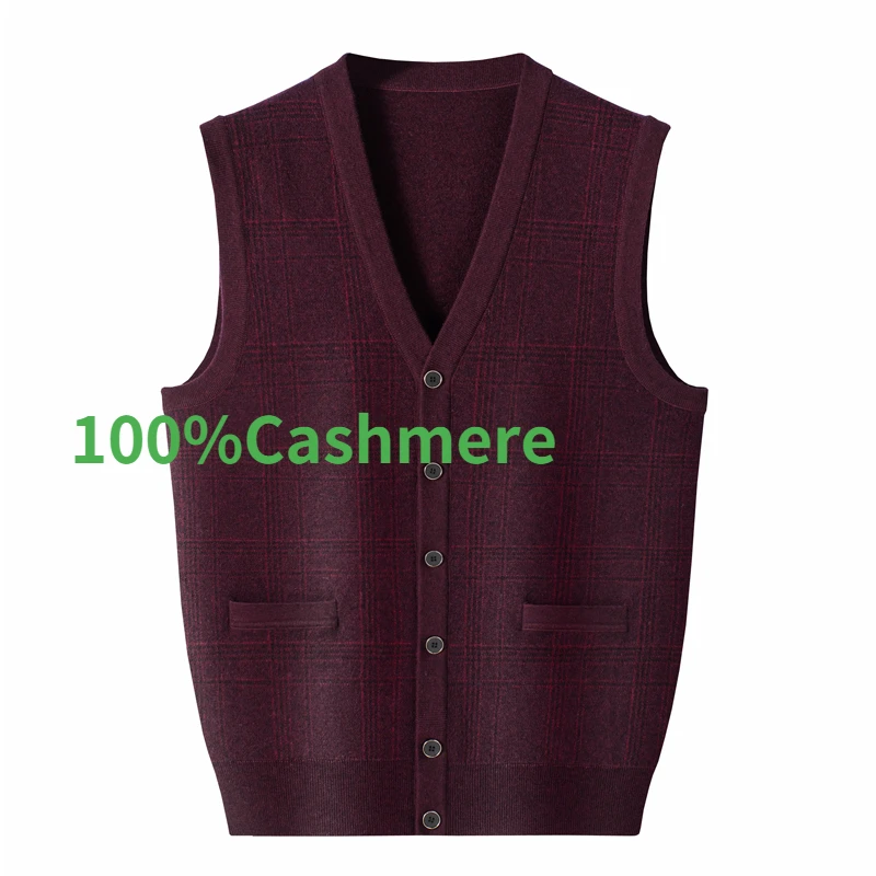 

New Arrival High Quality Autumn Winter Large 100%Cashmere Cardigan Vest Men's V-neck Shoulder Thickening Sweater Plus Size S-5XL