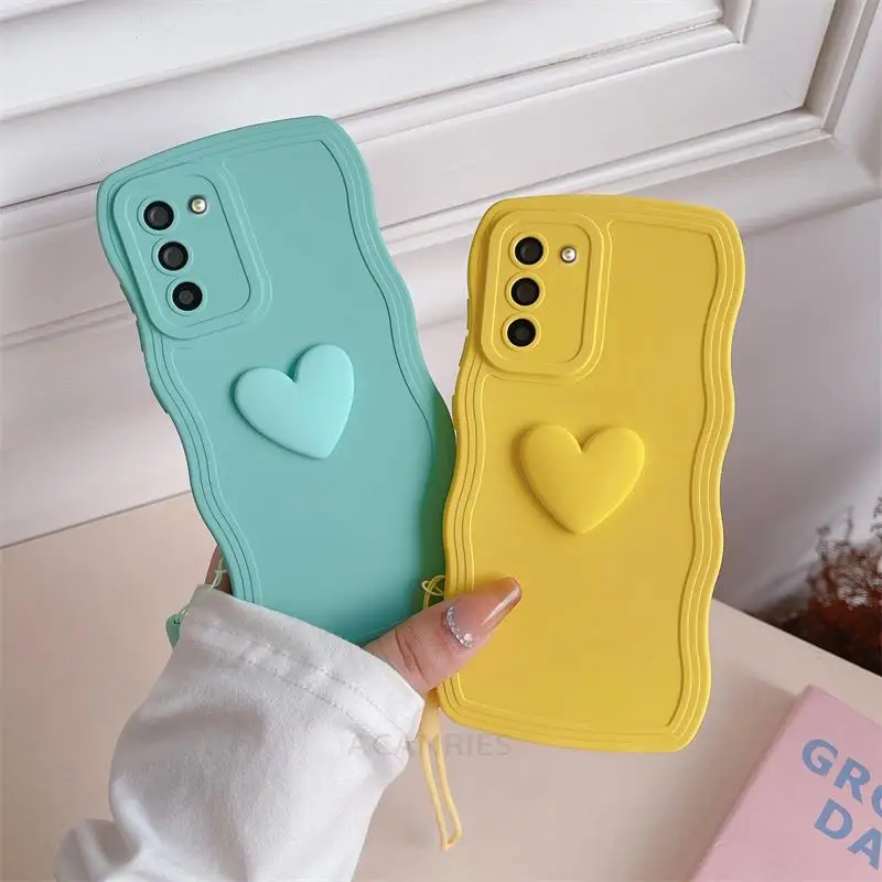 Love Heart Wavy Wrist Strap Silicone Phone Case with Lanyard Cover