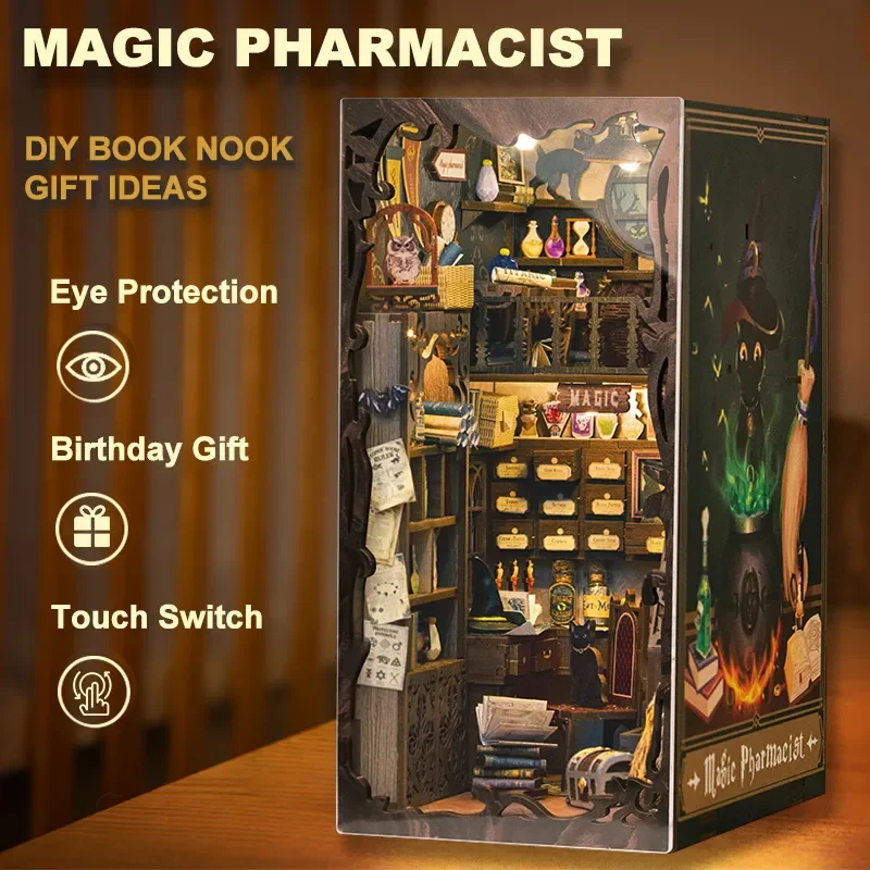 

DIY Book Nook Kit Miniature House With Dust Cover Magic Pharmacist Gift Ideas Bookshelf Insert For Birthday Gift