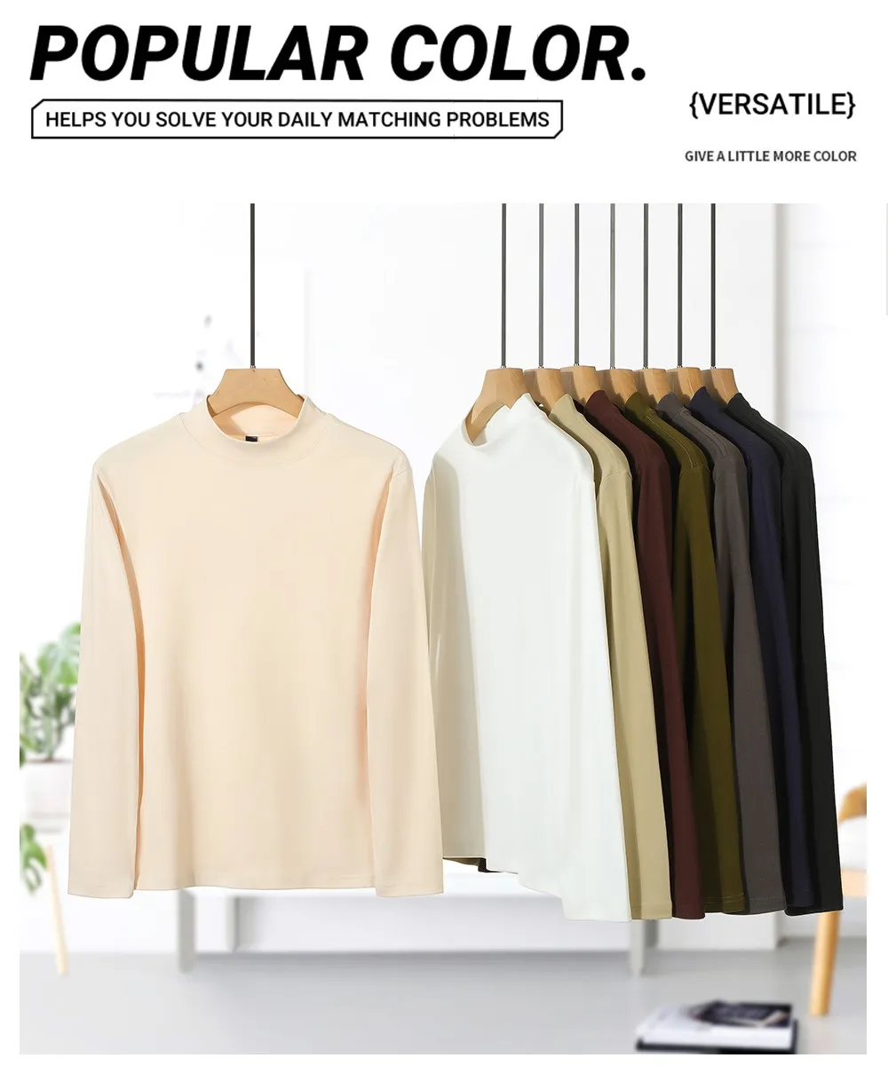 Damen-Unterhemd für Herbst und Winter, solides Samt-Fleece-T-Shirt, warm, halbhoher Ausschnitt, Basisschicht, Basics, langärmeliges Hemd – Detail 2