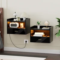 Настенная плавающая тумбочка, однослойный ящик, прикроватная тумбочка с розеткой 1 переменного тока/2 светодиодная подсветка USB, черный