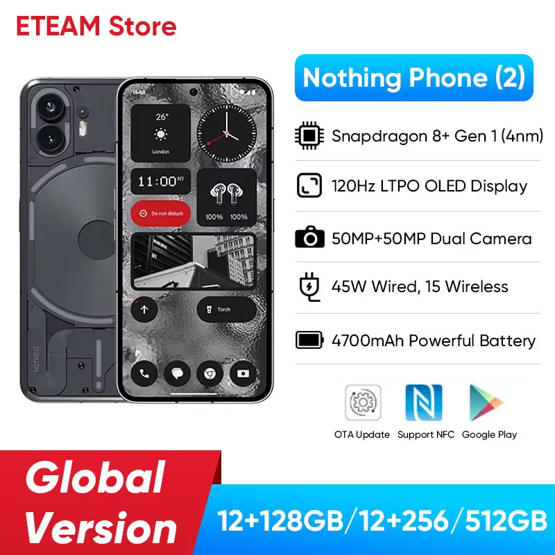 100% Original Nothing Phone 2 Global Version 6.7” Flexible OLED
