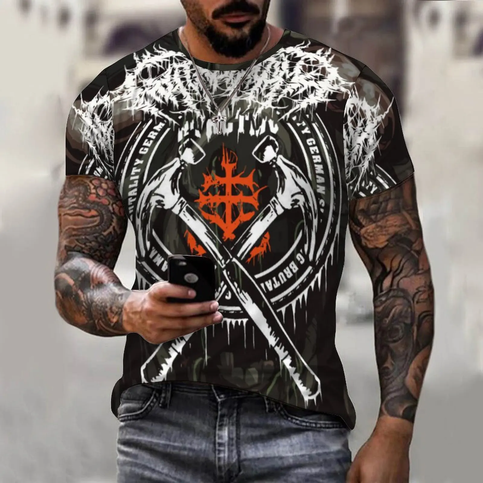 2022 New Summer Fashion Viking Tattoo T Shirt Men Shirt Viking Odin 3d