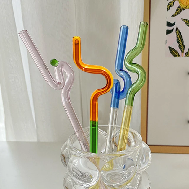 Color Glass Straws Twist Reusable Straws Heat Resistant Glass Straw  Drinking Milk Tea Long Stem Glass