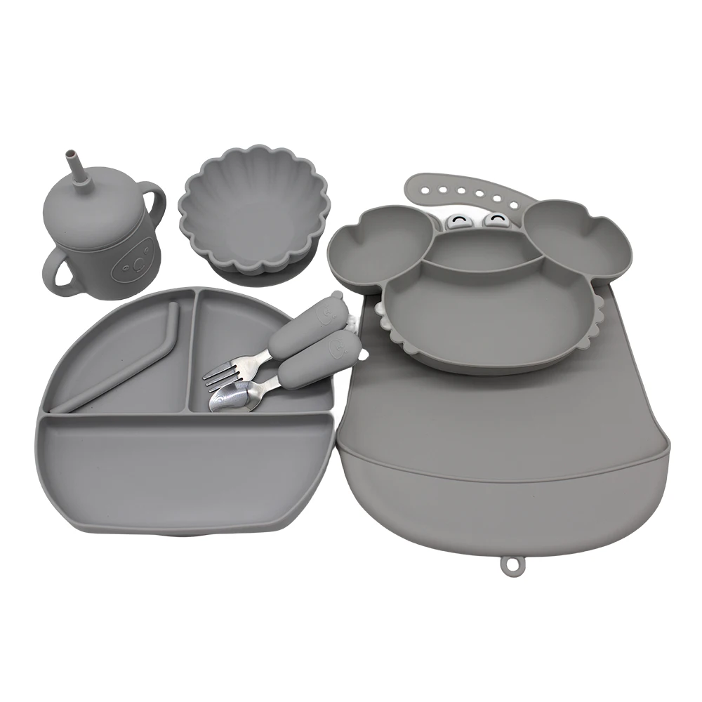 Meal BibsCrab Compartment TrayBaby Suction Cup Autonomous Feeding and Eating Training BowlComplementary Tableware Set
