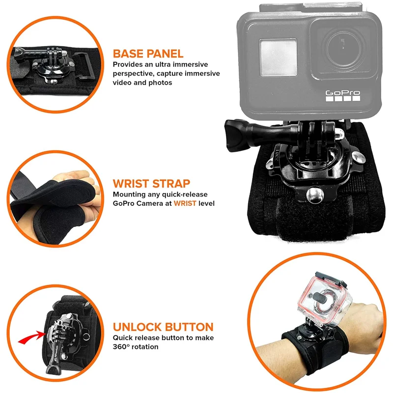 Wrist Strap Mount 360° Rotatable Holder For GoPro Hero 13 12 11 10 9 8 7 SJCAM AKASO Insta360 DJI Osmo Action Camera Accessories