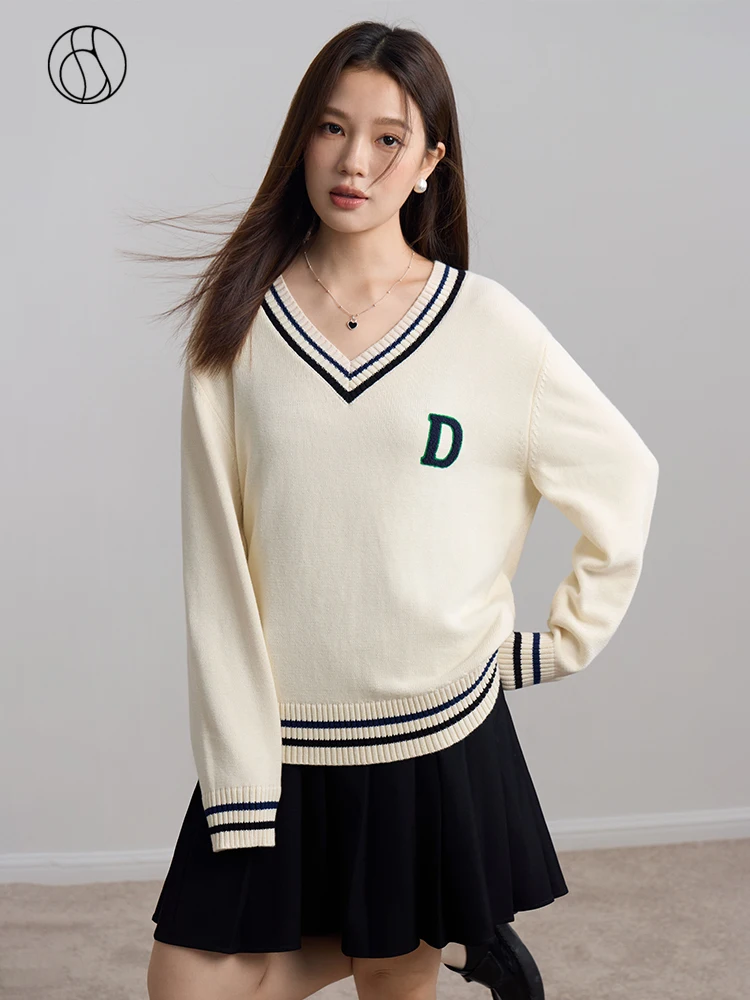 

DUSHU College Wind V-neck Sweater Suspender Skirt Set for Women 2023 Autumn Chic Design Wild Temperament Fashion Set Female