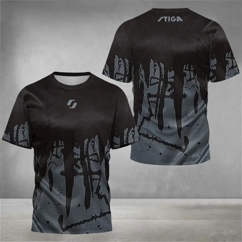 Sportliches Kurzarm-T-Shirt mit Rundhalsausschnitt, Farbverlaufsdesign, atmungsaktiv, bequem für Tischtennis & Alltag, Herren-Oberteile, Kinder-T-Shirt
