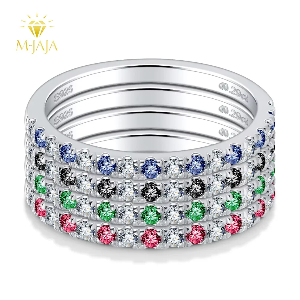 M-JAJA Halb-Eternity-Ring mit Smaragd/Saphir/Rubin, Moissanit-Ehering aus 925 Sterling Silber für Damen, Vergoldeter Edel-Schmuck