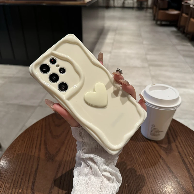 INS 3D Love Heart Silicone Soft Case For Samsung S24 S23 S22 Ultra A54 A53 A52 A50 A73 A33 A14 Simple Fashion Solid Color Cover_voghion.com