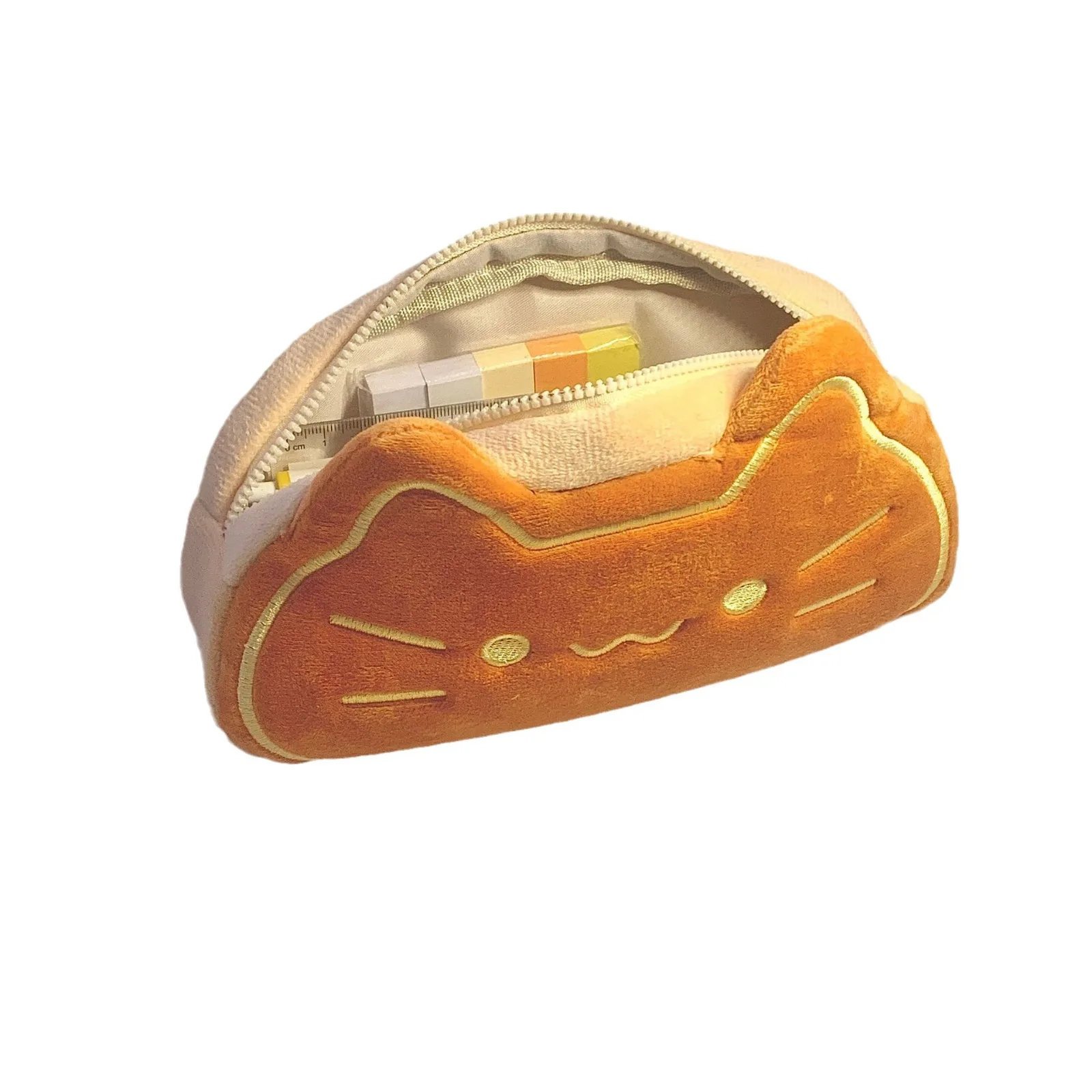 Cute Caramel Cat Plush Pen Case - Ins Style Kawaii Animal Pencil Organizer, Large Capacity Stationery Pouch for Students