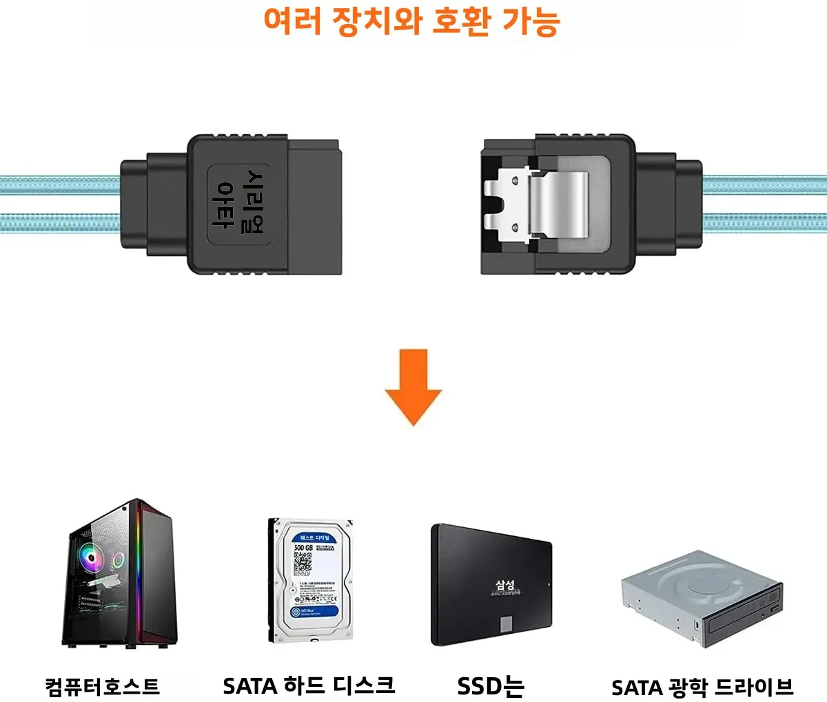 SATA III 케이블, 12Gbps 고속 데이터 전송, HDD/SSD 하드 드라이브용, 잠금 래치, 파란색